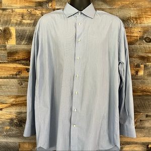 Armani Collezioni Micro-Pattern Long-Sleeve Dress Shirt in Blue, Size 43/17